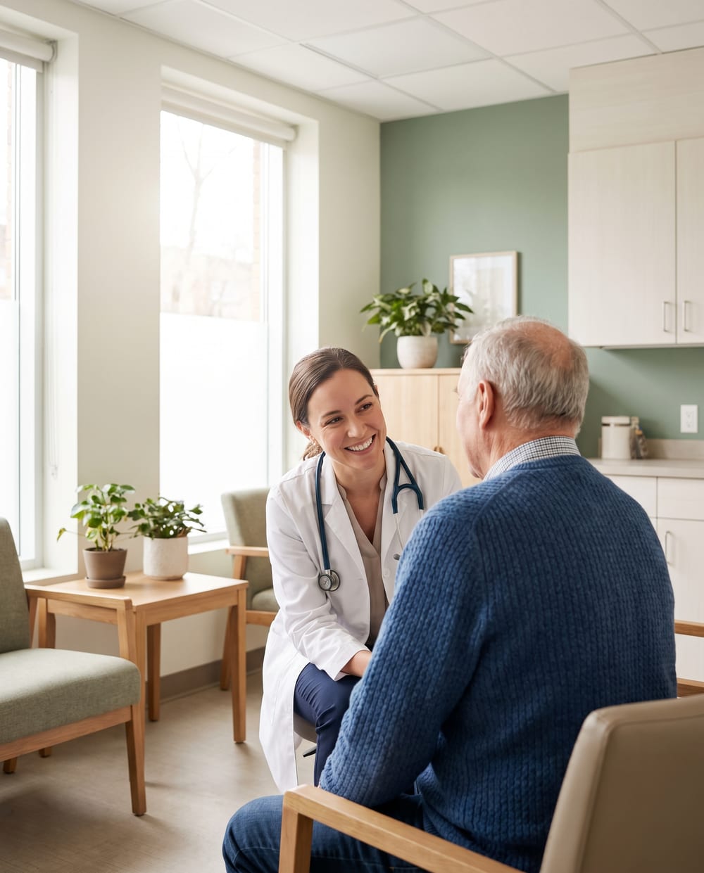 Family doctor talking with an older patient