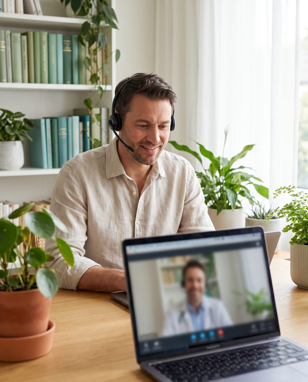 Doctor running a video consultation from a home office